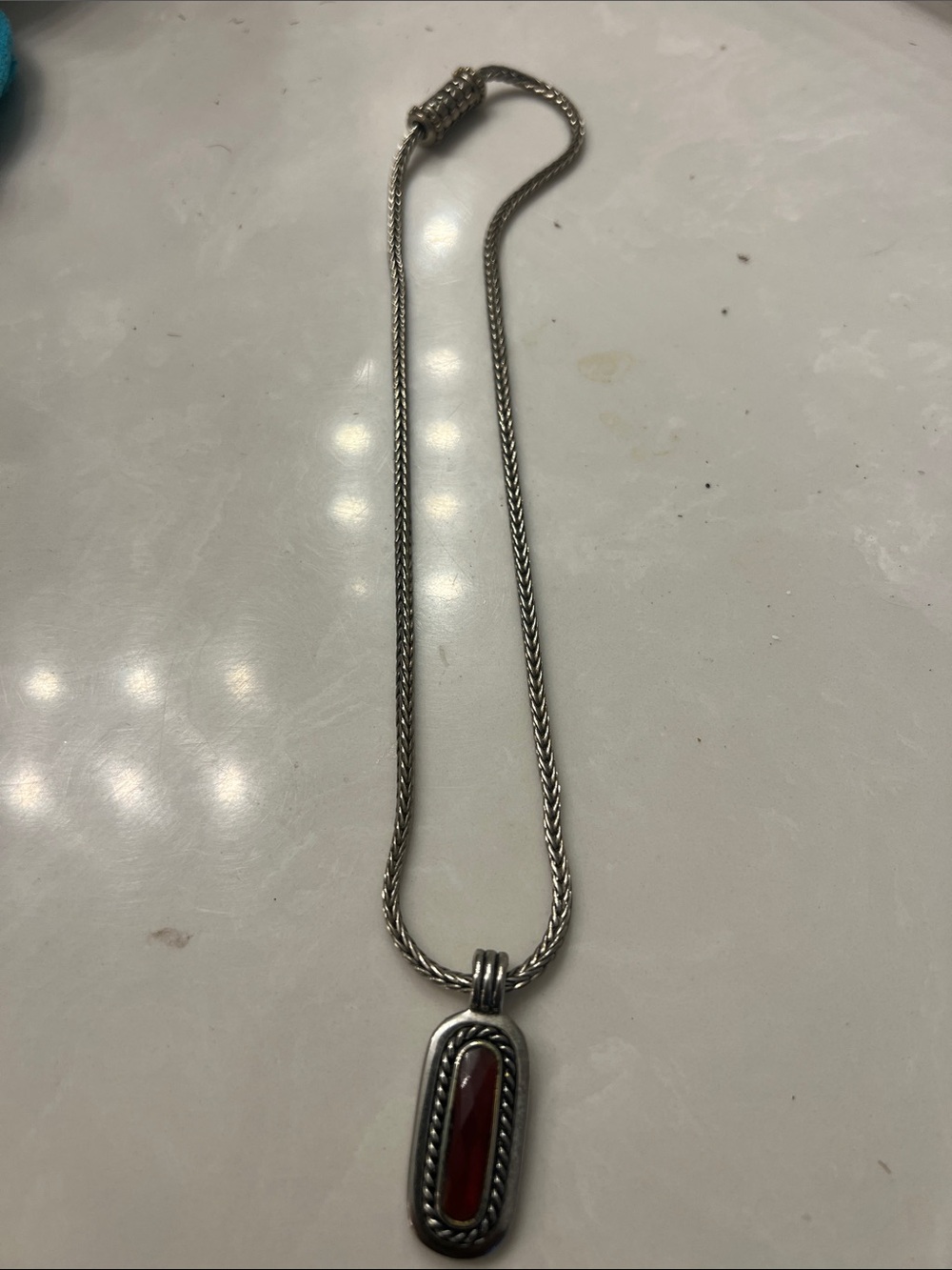 Sterling Silver Red Stone Pendant Necklace - Classic Women's Jewelry